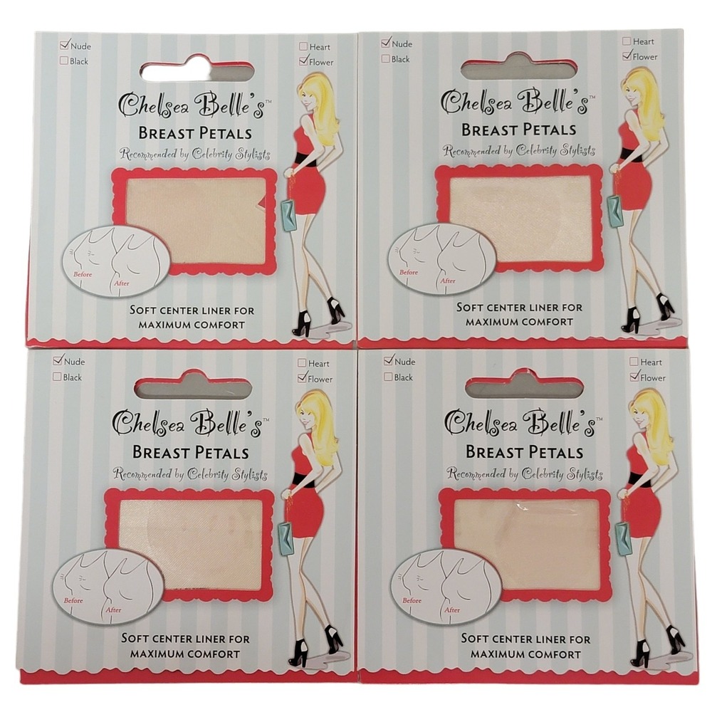 Chelsea Belles Breast Petals Lot of 4 Beige Nude Flower Disposable Adhesive Bra‎